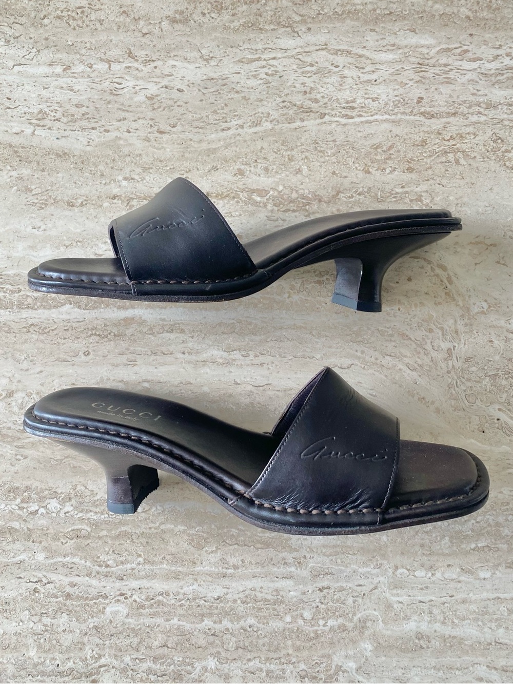 Vintage Gucci Logo Mule Sandal Heels - Picture 3 of 9